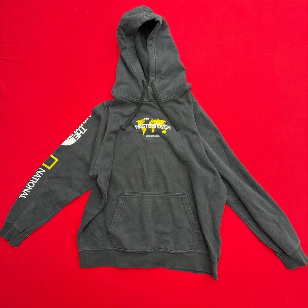 The North Face National Geographic Waste Is Over Hoodie Mens Large Black VTG Y2K